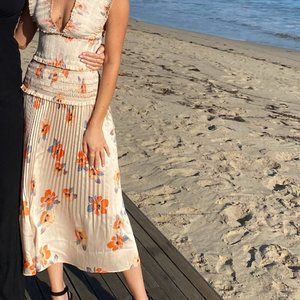 Nicholas Floral Smocked Pleated Midi Dress